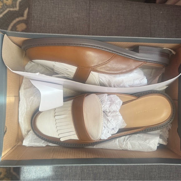 Ann Taylor Brown and White Mules with Fringe - Picture 3 of 4